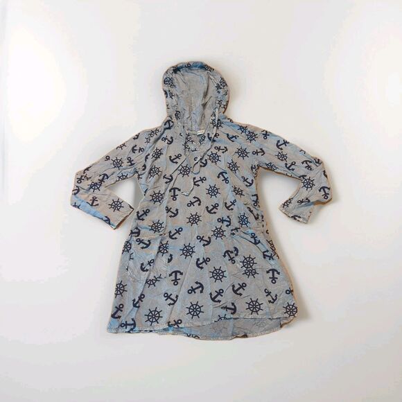 Raya Sun Dress Swim Cover Up Small/Medium Gray Blue Coastal Nautical Beach - Picture 1 of 7